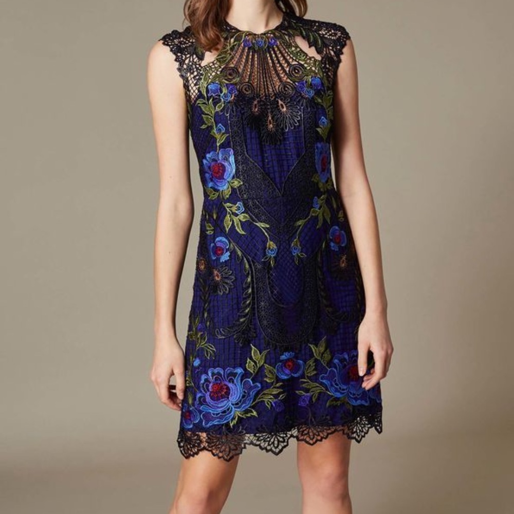 Karen Millen purple metallic embroidered dress 10